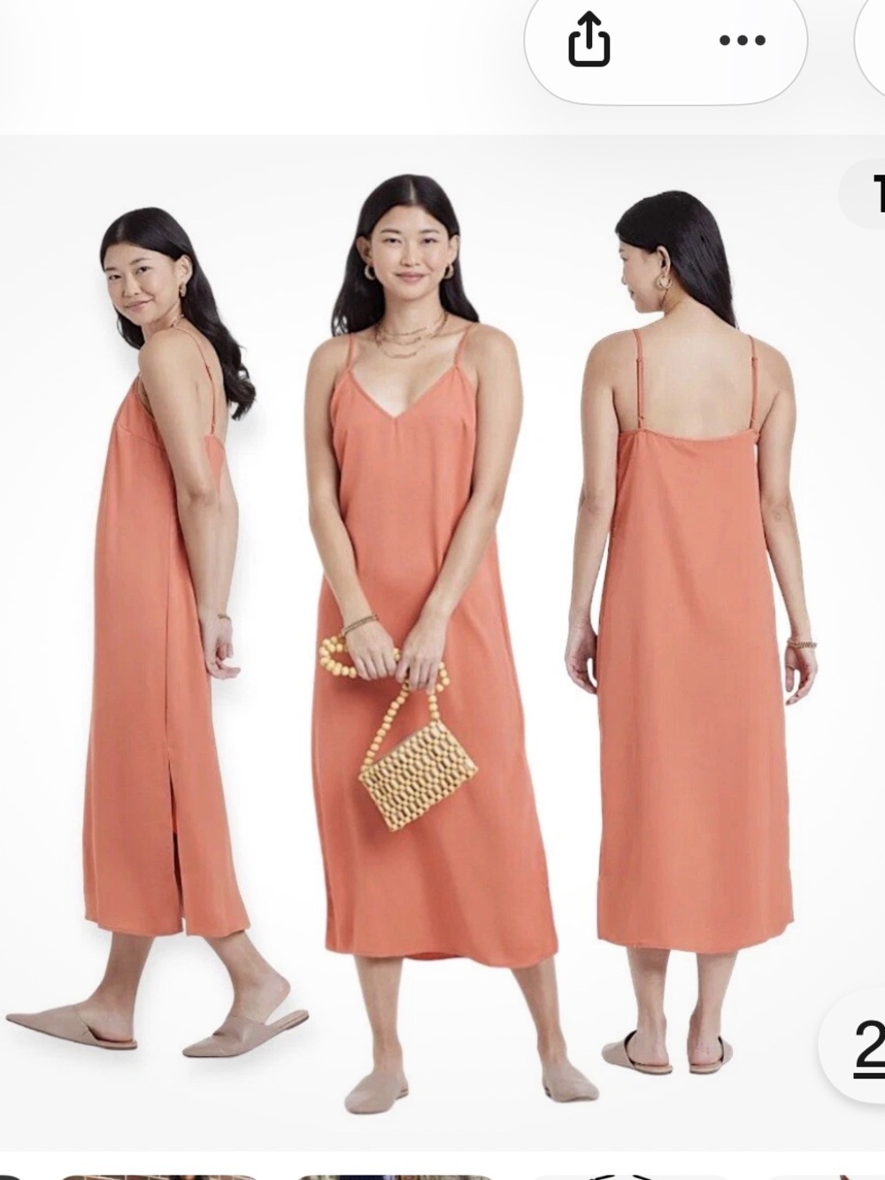 A New Day Coral Orange Slip Dress Adjustable straps side  Slit XS